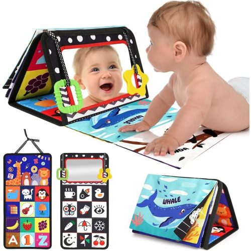URMYWO Tummy Time Mirror Toys, High Contrast Baby Toys for Newborn
