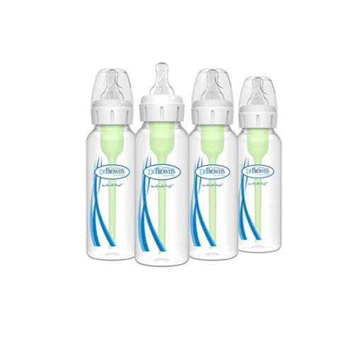 Dr. Brown's Natural Flow Anti-Colic Options+ Narrow Baby Bottle, 8 oz/250 mL, with Level 1 Slow Flow Nipples, 0m+, 4 Pack