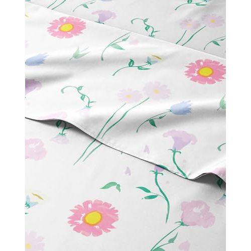 Kids Twin Size Floral Bed Sheets - 3 Piece Floral Microfiber Sheet Set - Flower Themed Bedding - Soft, Cute, Breathable and Machine Washable - Pink Flower Bed Set for Boys, Girls, Teens and Toddlers