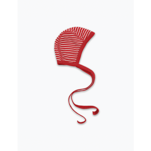 Wool/Silk Baby Bonnet in Red/White Stripe