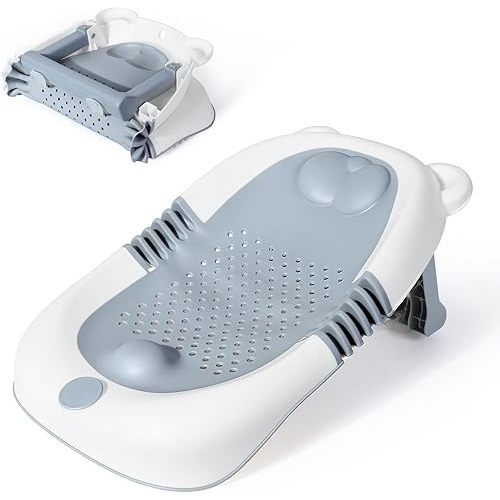 Orzbow Baby Bath Support, Foldable Baby Bath tubs for Newborns 0-6 Months, Non-Slip Soft Newborn Bathtub with Suction Cups, Ergonomic Design, Infant Essentials Must Haves, Gray