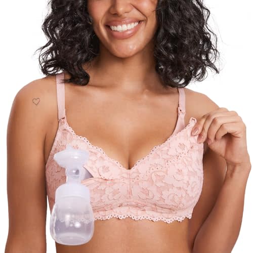 MOMANDA Women's Pumping Bra Hands Free Lace Nursing Bras for Maternity Breast Breastfeeding Cute Support