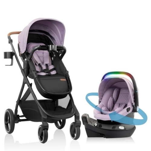 Evenflo Shyft Intuiti+ Travel System Featuring Revolve180 LiteMax NXT Preemie and Infant Car Seat with SensorySoothe and Green & Gentle (Agate Purple)