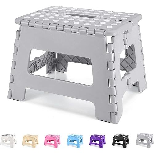 Dyforce 9" Folding Step Stool for Kids and Adults, Collapsible Light-Weight Foot Stools Foldable for Toddler, Kitchen, Bathroom, 300 lb Capacity (Grey)