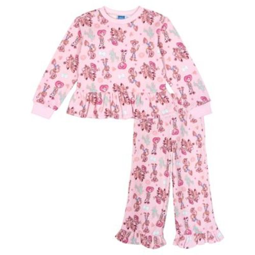 Disney Toy Story Baby Girls' Allover Print 2-Piece Pullover Sweatshirt and Pants Set with Ruffle Woody Jessie Pink 18 Months