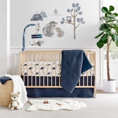 Mills Waffle Navy 4pc Baby Crib Bedding Set - Levtex Baby