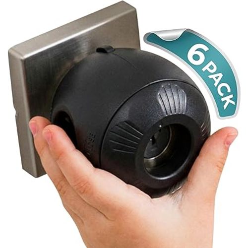 Door Knob Safety Cover for Toddlers (6 Pack) Hard-to-Remove Dual-Lock Door Handle Covers for Toddlers - Reusable Baby Proof Door Knob Locks - Installs Easily, No Tools Needed (Black)