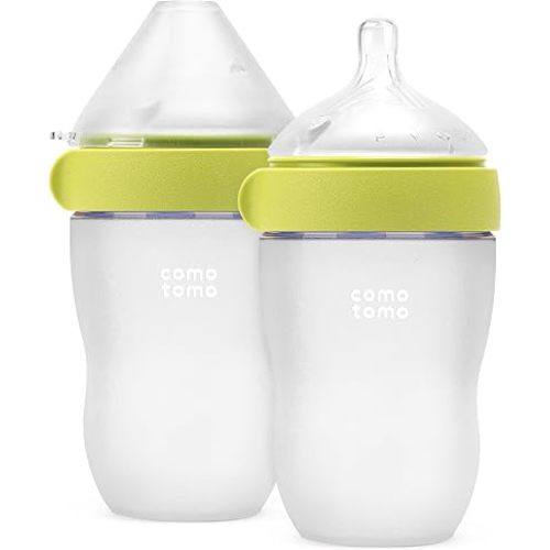 Comotomo Silicone Baby Bottle Gen 2, 8 oz Medium Flow, Green, 2 Pack