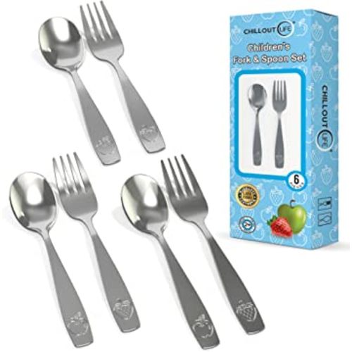 Stainless Steel Kids Silverware Set - Child and Toddler Safe Flatware - Kids Utensil Set - Metal Kids Cutlery Set (Includes 3 Small Kids Spoons & 3 Kids Forks)