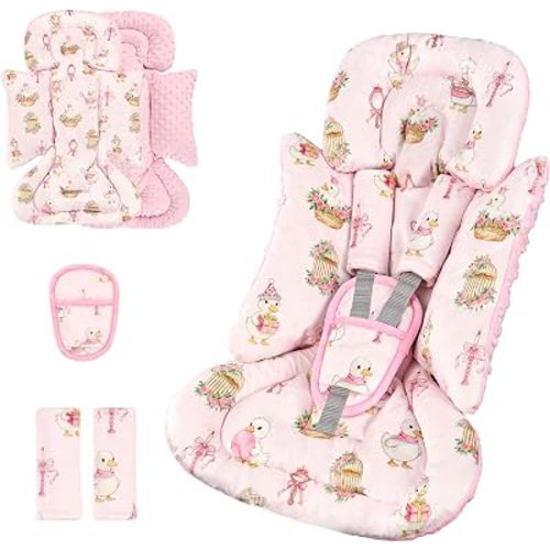 Infant Car Seat Insert for Newborn Girls Boys, Reversible Baby Carseat Head Support with Strap Pads, Soft Baby Car Seat Insert Cushion Pad for Car Seat, Stroller, Bouncer, Swing, Pink Goose
