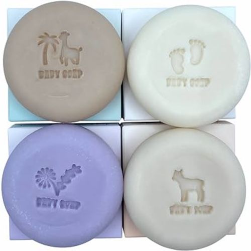 Set of 4 Organic Baby Soap Bars - Lavender-Chamomile, Goat Milk-Honey, Unscented, Greek Yogurt - Coconut Milk - All Natural Cold Process Soap Bars For Baby, Toddler, Kids - Safe for Sensitive Skin