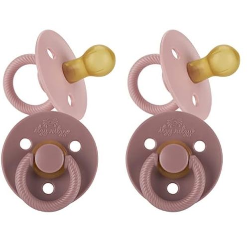 Itzy Ritzy Natural Rubber Pacifiers, Set of 2 – Natural Rubber Newborn Pacifiers with Cherry-Shaped Nipple & Large Air Holes for Added Safety; Set of 2 in Blossom & Rosewood, Ages 0 – 6 Months