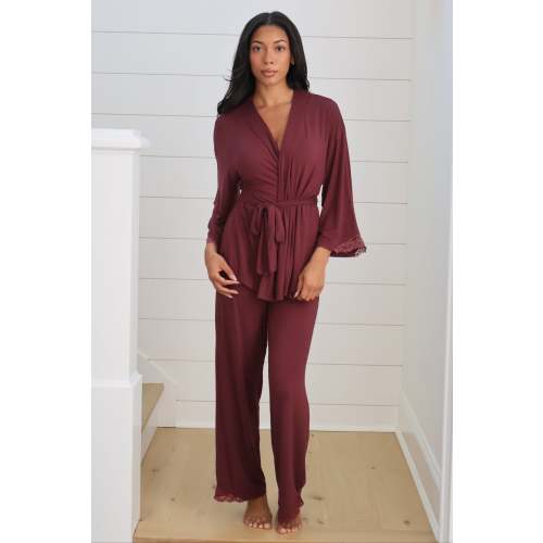Riley Kimono Bamboo Pajama Set in Merlot
