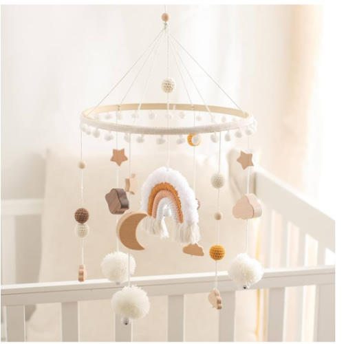 let's make Baby Crib Mobile for Boys Girls Rainbow Nursery Mobile Gender Neutral Hand-Crocheted Mobile Ceiling Mobile - Rainbow, Clouds, Moon