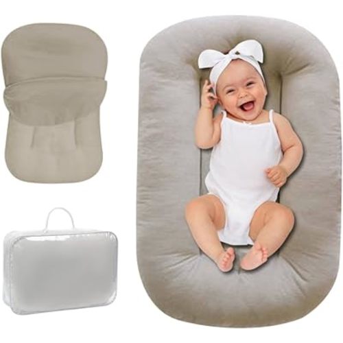 Baby Lounger 0-18 Months, Baby Lounger for Newborn, Soft Organic Cotton Breathable Lounger for Infants (Grey Baby Lounger)