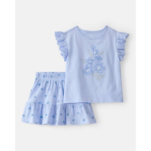 Toddler Girl 2-Piece Floral Top & Skort Set - Blue | Carter's