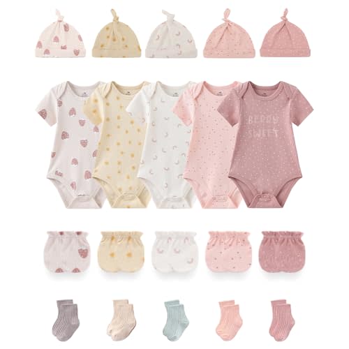 BIGBIGKISS Baby Bodysuit and Accessories Set Unisex Baby Clothes Outfits | 20-Piece Baby Boy Girl Bodysuit, Newborn Outfits 0-12Months