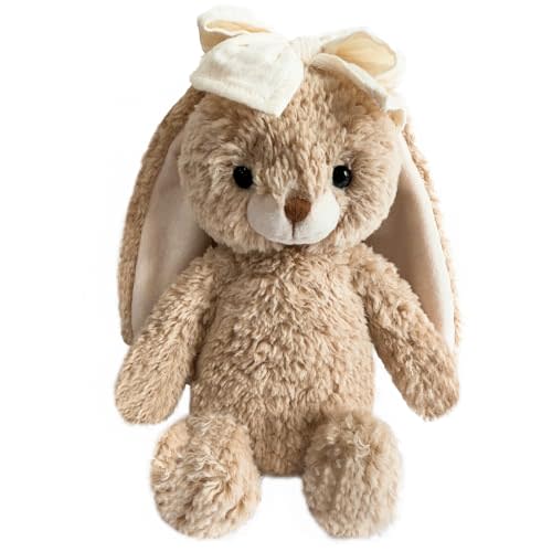 Bunny Stuffed Animal Soft Rabbit Toy 8'' Long - Eared Brown Plush Bunny | 8'' Long - Eared Brown Plush Bunny with Cream Bow Plush Toys Bunny Cuddly Toy for Babies and Toddlers