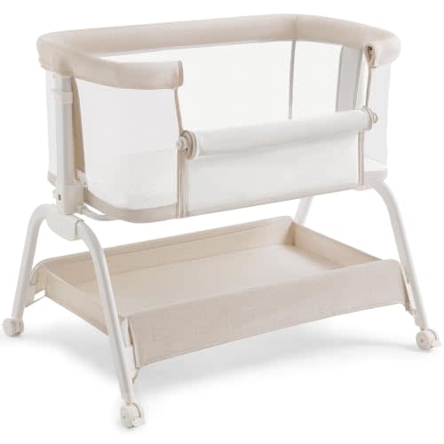 HARPPA Cuddly Lite Baby Bedside Bassinet 6 Height Adjustable Bassinet | 2 in 1 Baby Bassinet,Bedside Sleeper,Breathable Mesh,3°-7°Incline Range,Storage Basket,360° Swivel Wheels