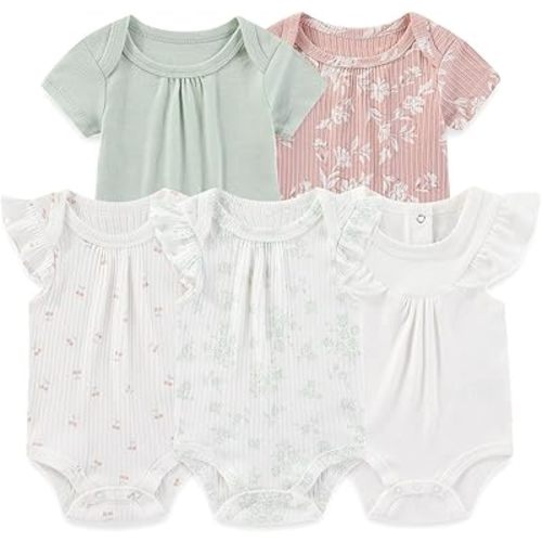 Four Seasons Baby Boy Girl Bodysuits 5-Pack Cotton Comfort Short Sleeve Baby Clothes Soft Infant Outfits