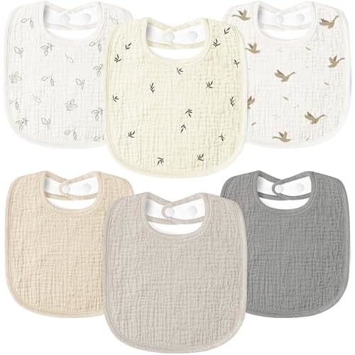 Susurration Muslin Baby Drool Bibs 6Pack Soft Square Adjustable Baby Bandana Bibs for Unisex Girls & Boys