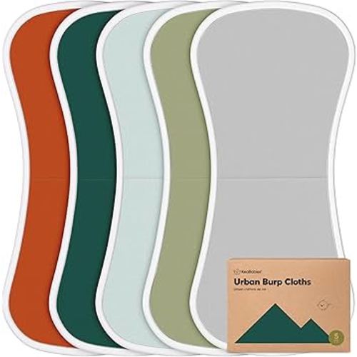 Organic Burp Cloths Baby Boy & Girl - 5-Pack Super Absorbent Cotton Burping Cloths for Babies, Soft & Plush Newborn Spit Up Rags, Infant Towels for Milk Spit Up, Unisex, Large 21" x 10" (Hunter)