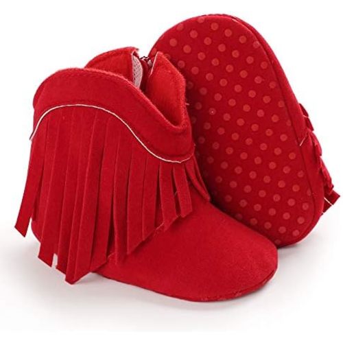 SOFMUO Baby Girls Cowboy Tassel Boots with Side Zipper Moccasins Non Slip Infant Booties Suede Toddler First Walker Shoes