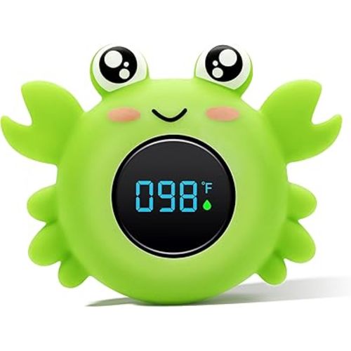 b&h Baby Bath Thermometer with LED Display, Newborn Water Temp Thermometer, Safety Water Sensor for Infants, Color-Coded Alerts, Tub Temperature Monitor, Cute Floating Bath Toy, Crab (Pink)