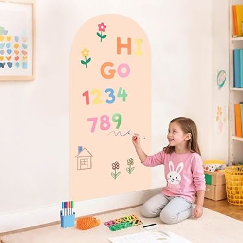 Magnetic Wall Decal for Kids 39.3x17.5 Inch Milk Tea Color Magnetic Wall Decal Arch Chalkboard with Colorful Liquid Chalks Multiple Accessories for Home Playroom and Classroom