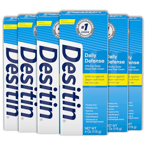 Desitin Daily Defense Baby Diaper Rash Cream with 13% Zinc Oxide Barrier Cream to Treat, Relieve & Prevent Diaper Rash, Hypoallergenic, Dye-, Phthalate- & Paraben-Free, 4 oz, 6 Pack