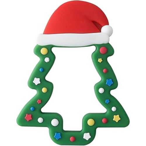 Jimibaby Silicone Teether - Christmas Teething Toy for Baby Boys & Girls, Perfect Stocking Stuffer, Comes with Gift Package (Christmas Hat) (Green)