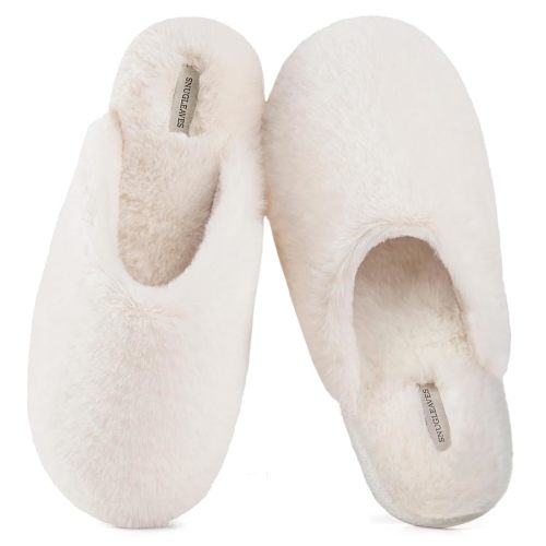 Snug Leaves Women's Fuzzy Scuff Slippers Soft Comfy Memory Foam Non-slip Indoor House Shoes