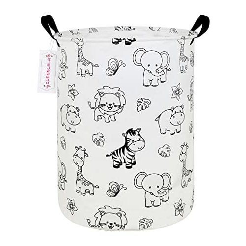 QUEENLALA Large Storage Basket,Laundry Hamper/Bathroom/Home Decor/Collapsible Round Storage Bin,Boys and Girls Hamper/Boxes/Clothing(Round-Zoo)
