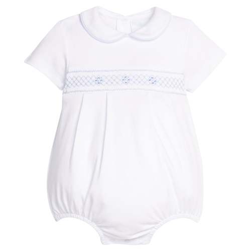 Smocked Peter Pan Bubble - Blue Geo