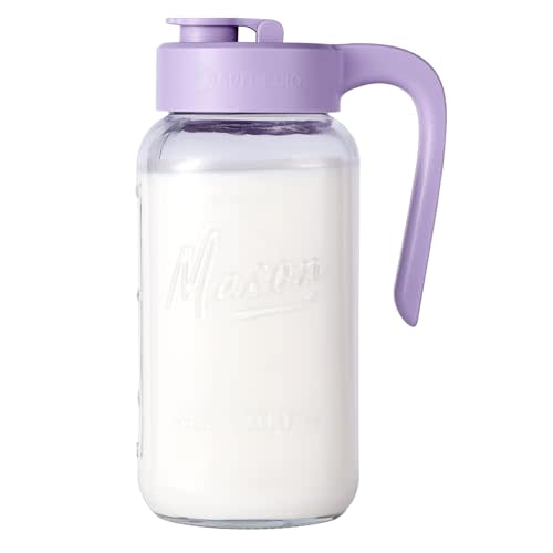 Spreccio Mason Jar Pitcher - Airtight & Leakproof Glass Pitcher with Lid, Perfect for Breastmilk, Cold Brew, and Sun Tea, 2 Quart (64 oz) Mason Jar with Pour Spout Lid