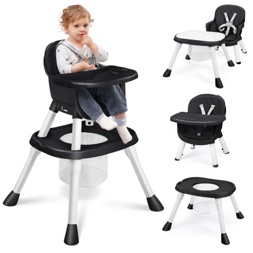 Babyeap 8-in-1 Baby High Chair, Feeding Chair, Table & Chair Set, Convertible Design for Babies & Toddlers,Black