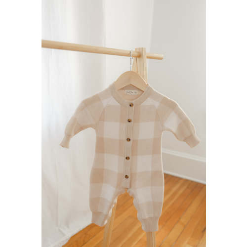 Gingham Knit Jumpsuit in Tan – Sweet June