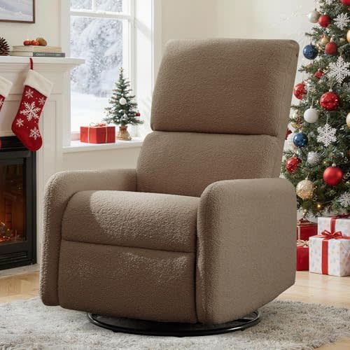 Korser 360° Swivel Glider Chair, Rocking Chair Nursery with Side Pockets, Deep Cushioned Seat, Nursery Chair with Steel Structure Base, Sherpa Swivel Chairs for Living Room, Bedroom, Baby Room