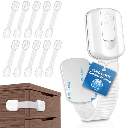 10 Pack Cabinet Locks Baby Proofing, SOGUDE Child Proof Cabinet Locks with Strong Adhesive Child Safety Locks for Refrigerator, Doors, Drawer Locks No Drilling, Cabinet Locks for Babies- White