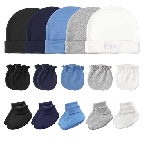 Newborn Baby Hats Mittens and Socks Set Cotton Infant Beanie Cap Socks Mittens for Newborn Baby Boy Girl 0-6 Month