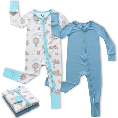 Bamboo Viscose Baby Pajamas 2 Way Zip for Diaper Change 0 to 24 Month Soft Stretchy Sleeper 2 Pack