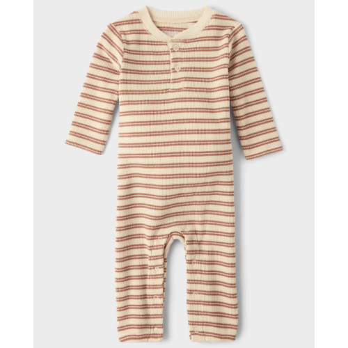 Baby Boys Striped Thermal Henley Romper, Pecan Pie