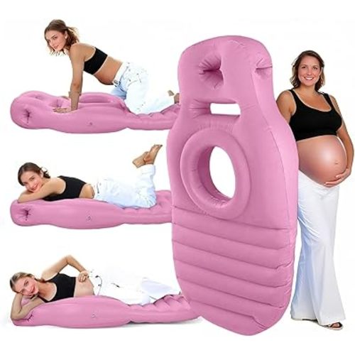 Pregnancy Pillow - Inflatable Portable Pillow,Stomach Sleeping,Full Body Maternity Float with Belly Hole,Relieves Back Pain & SPD,Used in Any Scene,All-in-One Comfort Solution for Pregnancy (Pink)