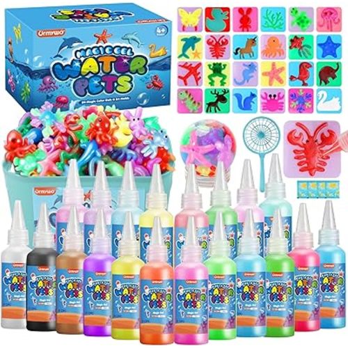 Magic Water Elf Toy Kit, Water Gel Kit Pets, 20 Gels & 24 Molds, DIY Squishy Maker Water Pets, Make Your Own Squishies Sensory Toys for Kids, Summer Water Toys, 4 5 6 7 8 9 10 Year Old Boy Girl Gifts