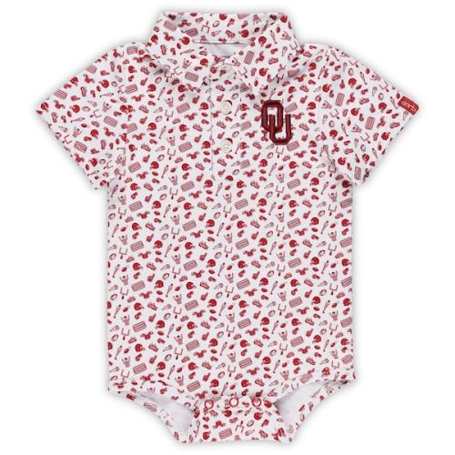 Infant Garb White Oklahoma Sooners Tom Allover Print Performance Polo Bodysuit