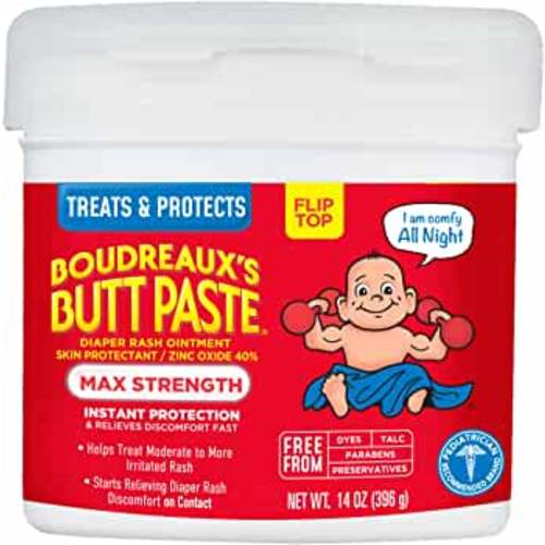 Boudreaux's Butt Paste Maximum Strength Diaper Rash Cream, Ointment for Baby, 14 oz Flip-Top Jar