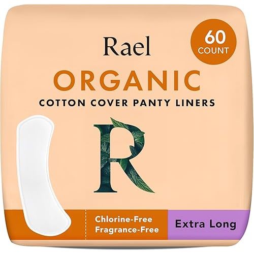 Rael Panty Liners for Women, Organic Cotton Cover - Extra Long Pantiliners, Light Absorbency, Unscented, Chlorine Free (Extra Long, 60 Count)