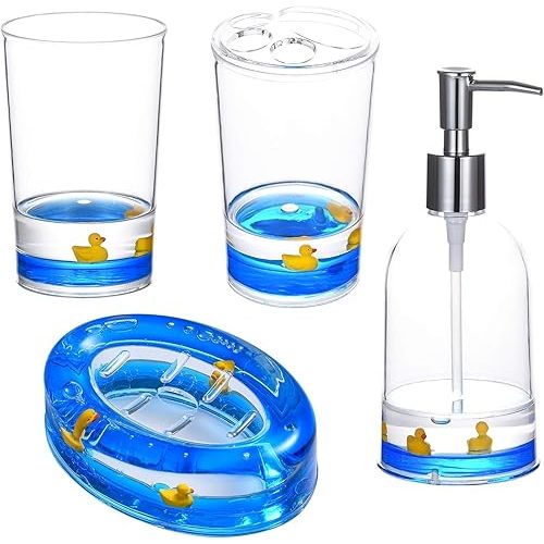 Locco Decor 4 Piece Acrylic Liquid 3D Floating Motion Bathroom Vanity Accessory Set Duck