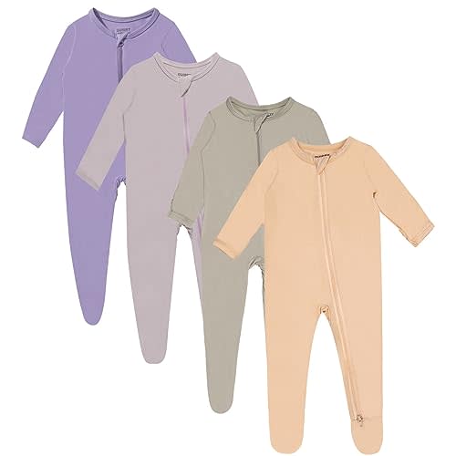 Rayon Baby Footed Pajamas with Mitten Cuffs, 2 Way Zipper Long Sleeve Sleepers 4-pack
