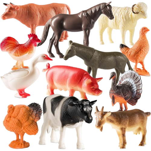 Farm Animal Toys - Pack of 12 - Plastic Farm Animals for Kids, Realistic 3-5 Inch Ranch / Barnyard Animal Toy Figures Styles Include Sheep, Horse, Goat, Duck, Chicken, Turkey, Cow, Pig